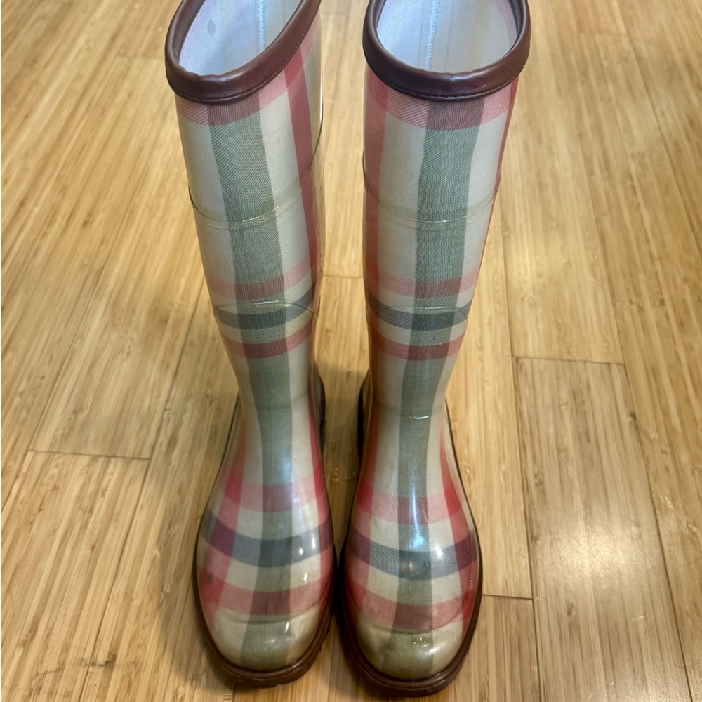 Burberry Plaid Rain Boots - Pink and Brown - Picture 3 of 5